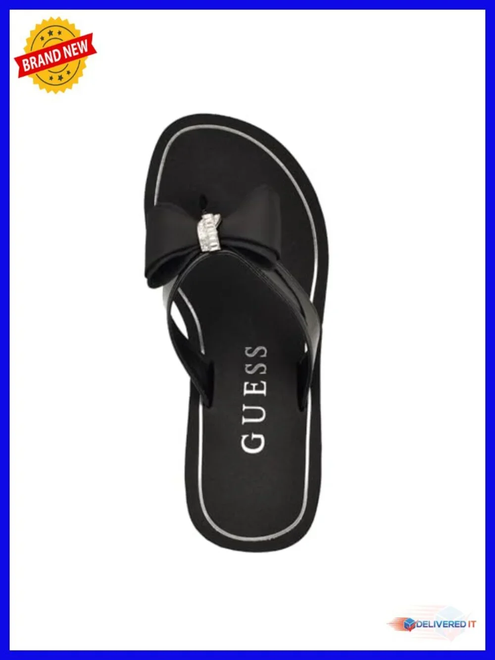 Faux Patent Leather Bow Rhinestone Wedge Sandal Slip-On